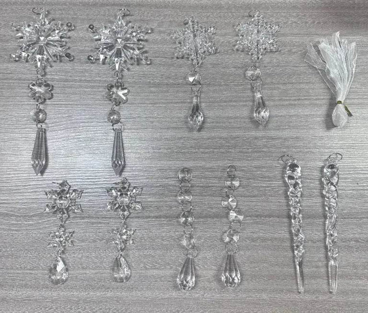 Clear Acrylic Icicle Christmas Tree Ornaments, Set of 10