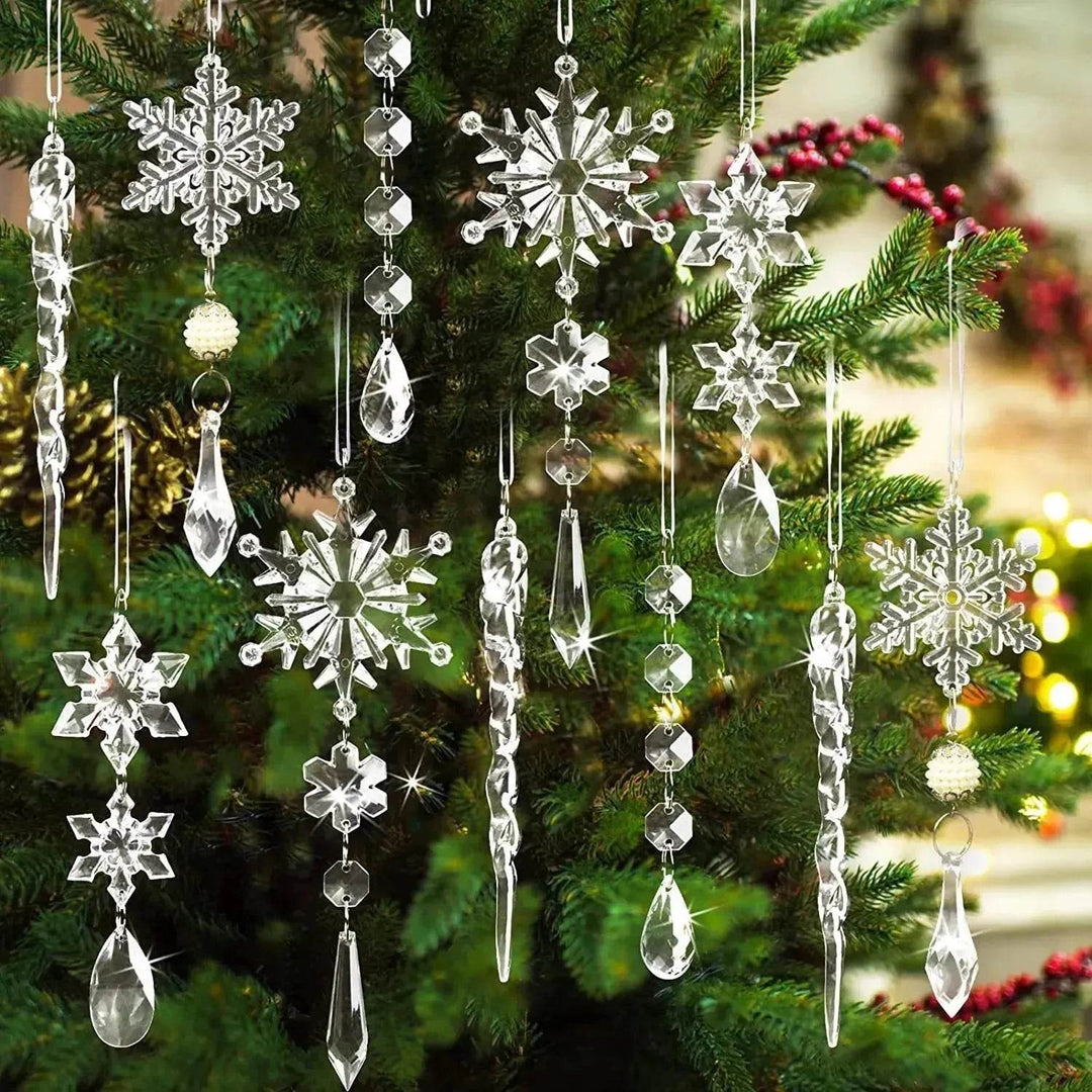 Clear Acrylic Icicle Christmas Tree Ornaments, Set of 10