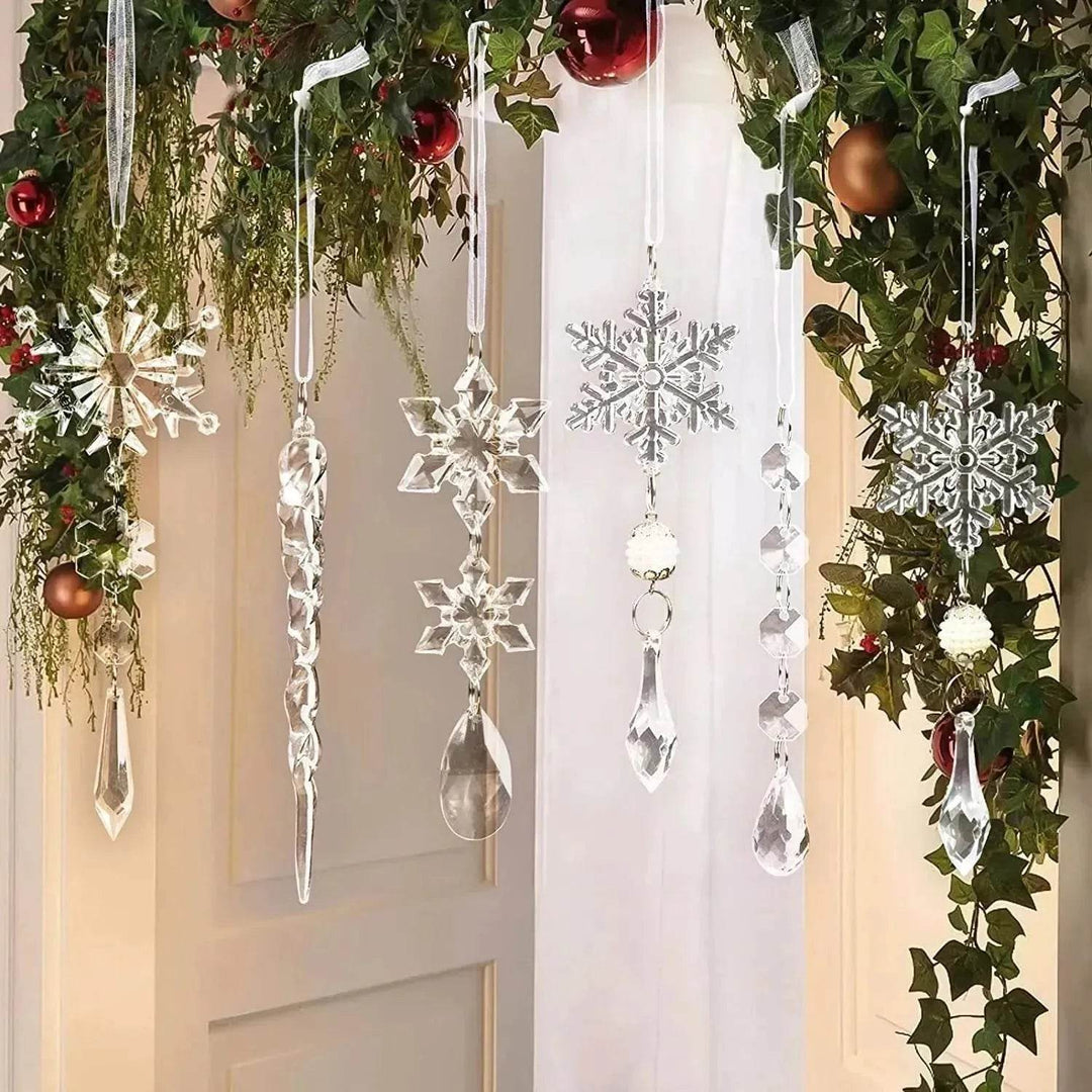 Clear Acrylic Icicle Christmas Tree Ornaments, Set of 10