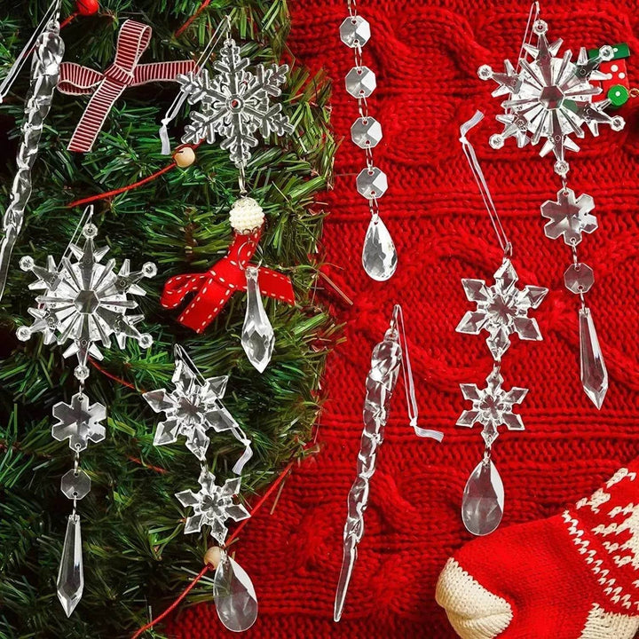 Clear Acrylic Icicle Christmas Tree Ornaments, Set of 10