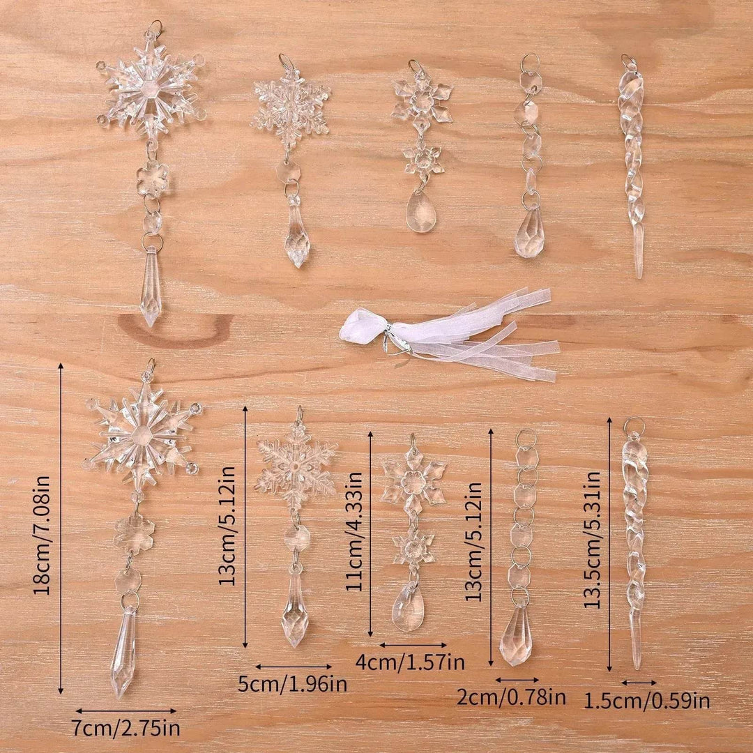 Clear Acrylic Icicle Christmas Tree Ornaments, Set of 10