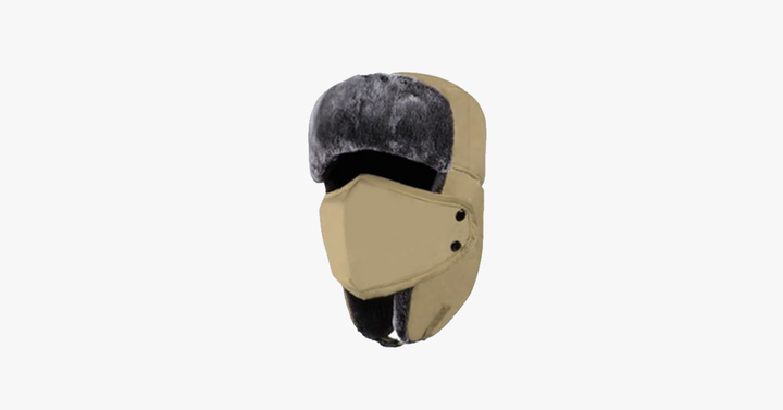 Waterproof Trapper Hat with Faux Fur and Detachable Face Mask