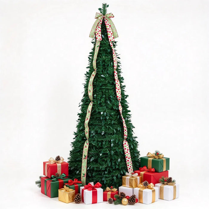 Harwelton Pop-Up Christmas Tree with Satin Ribbons, 7ft Unlit