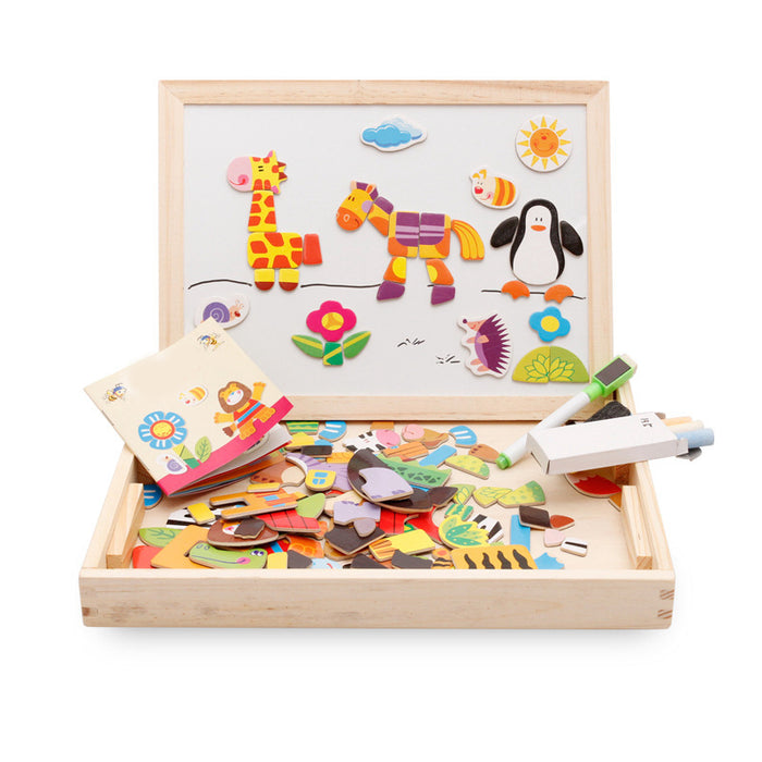 Harwelton Wooden magnetic puzzle box with whiteboard and chalkboard