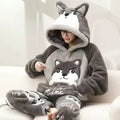 Man in husky hooded fleece pyjama set