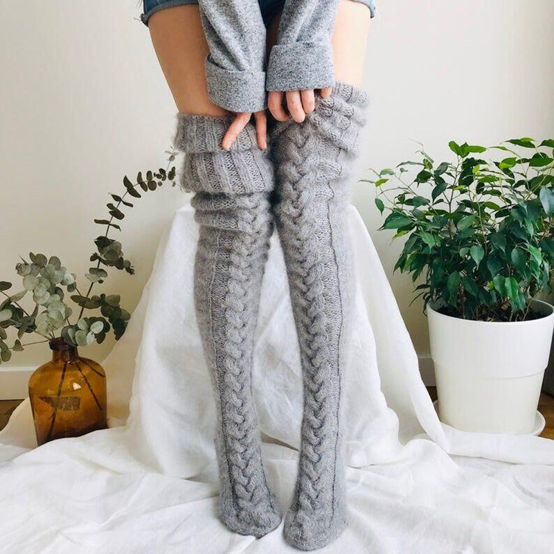 White cable knit over the knee socks