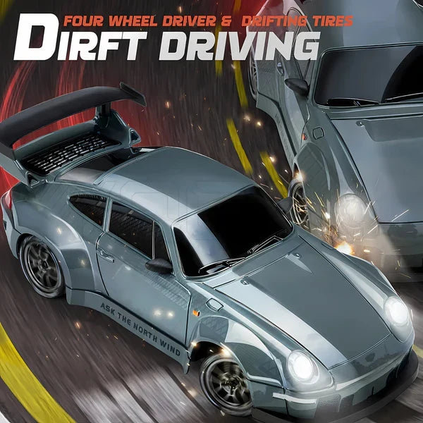 Retro 4WD Drift RC Car with LED Lights and Swappable Tyres
