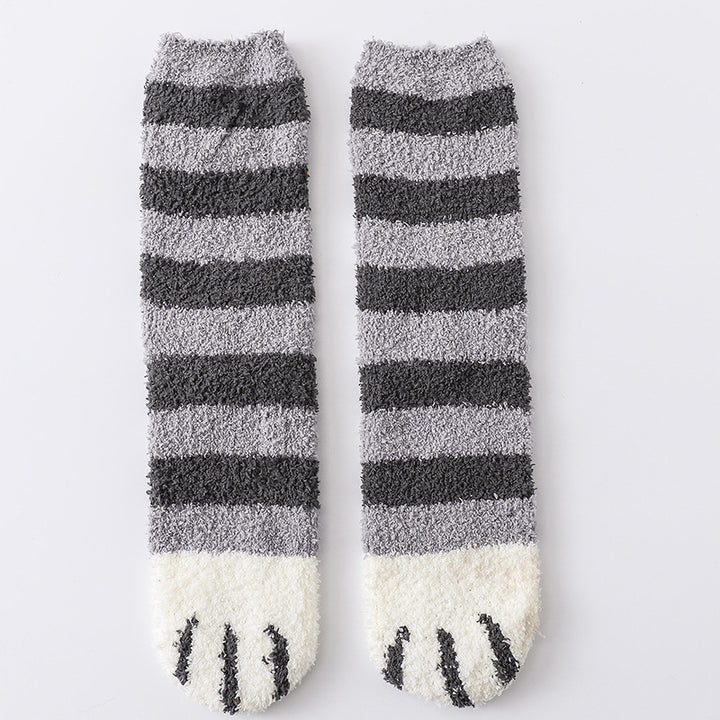 Fluffy cat paw socks with toe beans