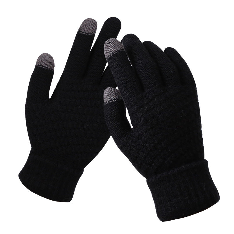 Navy textured knit touchscreen gloves