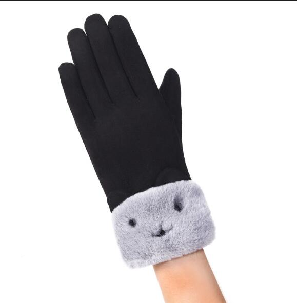 Harwelton Suede Look Gloves with Plush Cuff and Bear Face