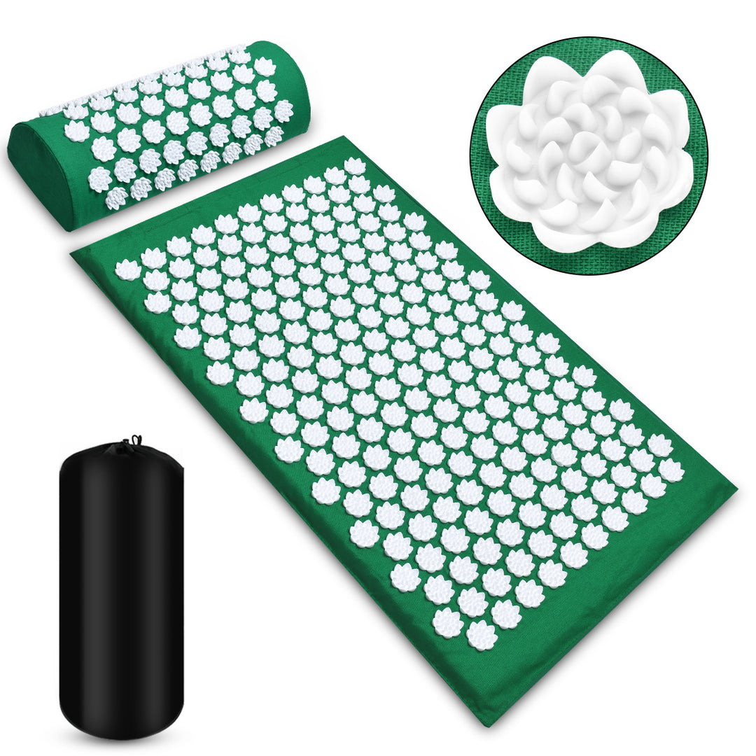 Acupressure mat and pillow set with bag