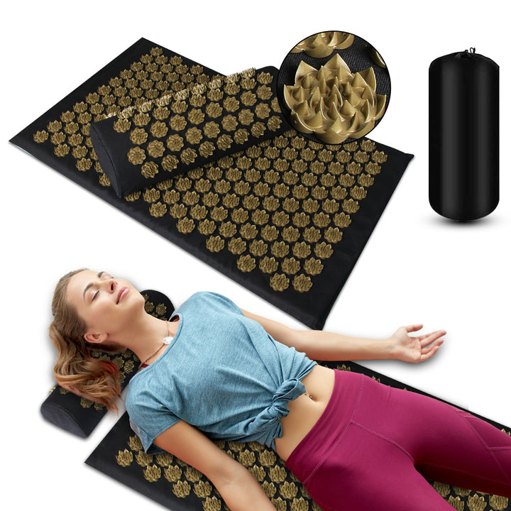 Acupressure mat and pillow set with bag