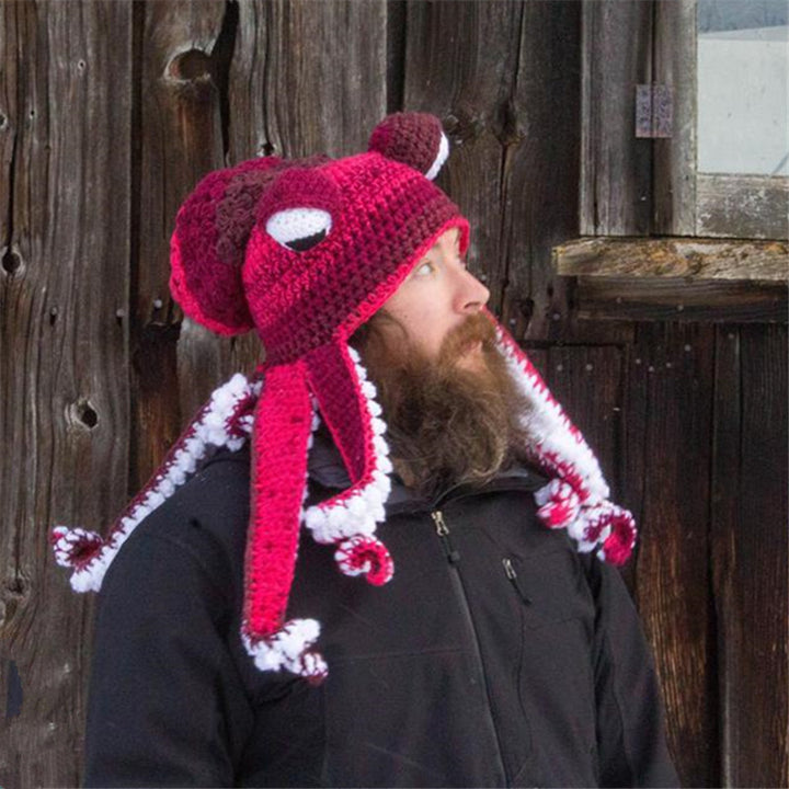 Handmade crochet octopus hat with curly tentacles