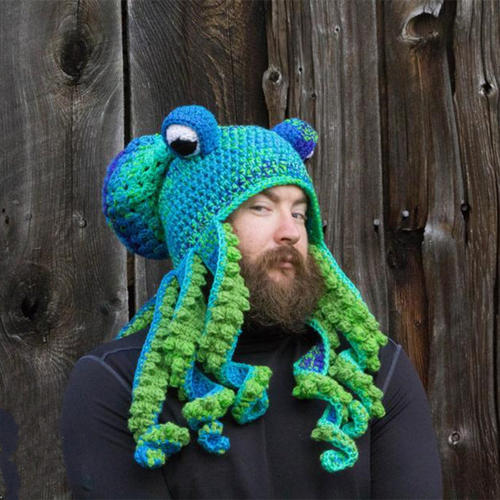 Handmade crochet octopus hat with curly tentacles