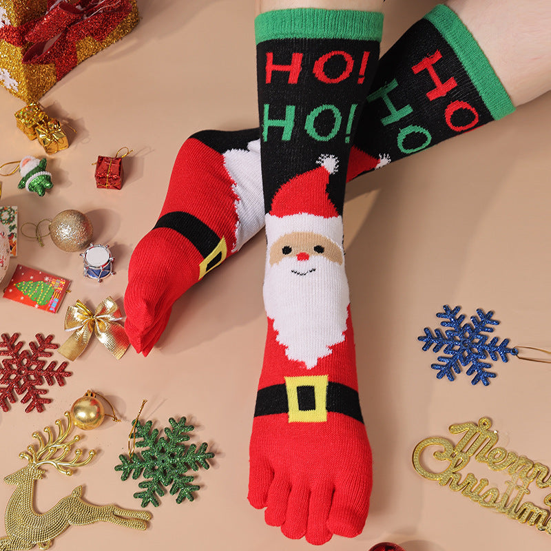 Knee high Christmas toe socks with penguins