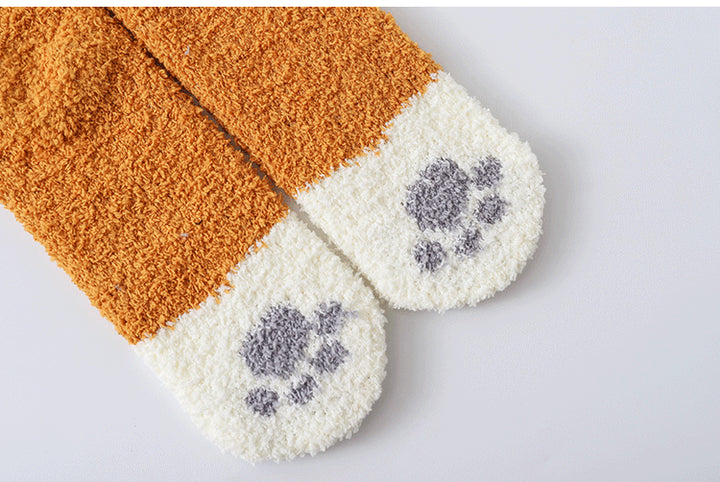 Fluffy cat paw socks with toe beans