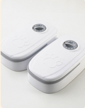 Grey timed pet feeder with dial lid