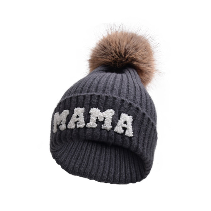 Pink MAMA and MINI beanies with pompoms