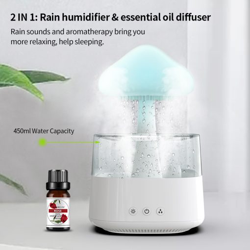 Rain Cloud Humidifier and Aroma Diffuser with Mushroom Night Light