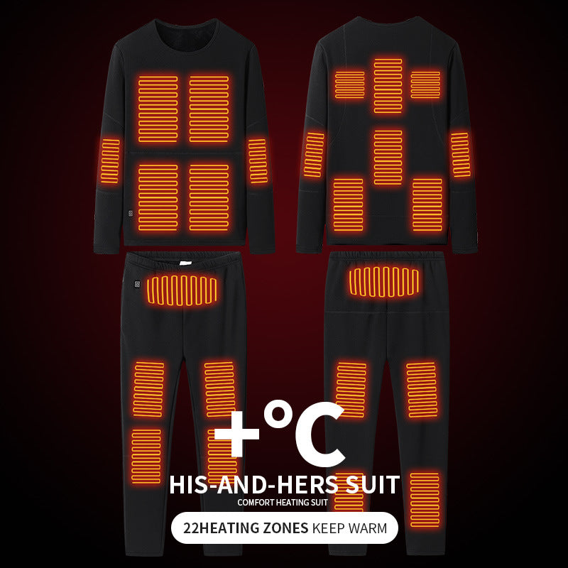 Black heated thermal top and long johns set