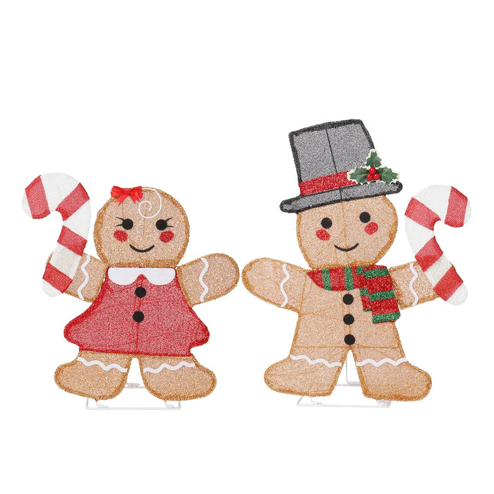 Harwelton Set of 2 Light-Up Gingerbread Figures with Candy Canes