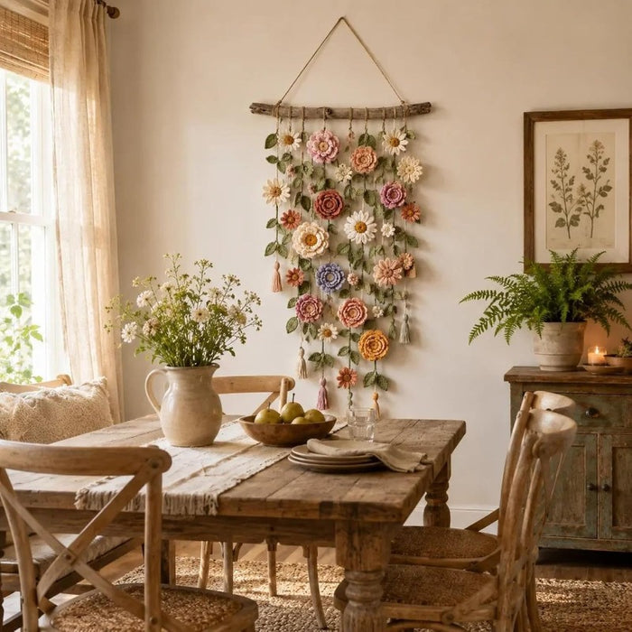 Harwelton Boho fabric flower wall hanging on a wooden branch