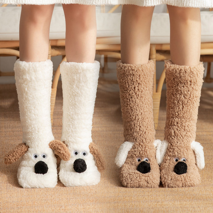 Plush dog face socks with 3D ears