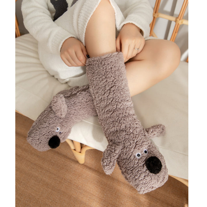 Plush dog face socks with 3D ears