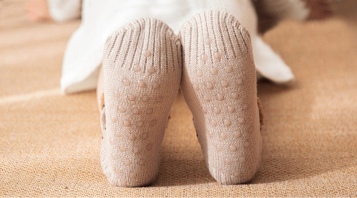 Knitted slipper socks with fleece cuff