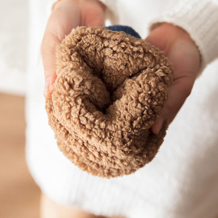 Knitted slipper socks with fleece cuff