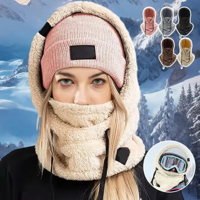 Windproof Sherpa Hooded Balaclava with Adjustable Drawstring