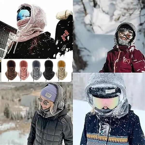 Windproof Sherpa Hooded Balaclava with Adjustable Drawstring