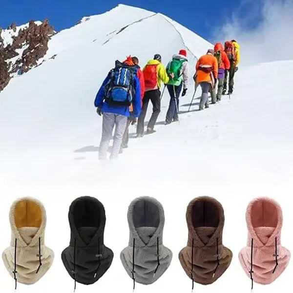 Windproof Sherpa Hooded Balaclava with Adjustable Drawstring