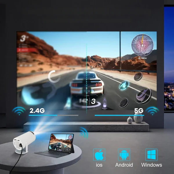 Smart 4K Projector with 180° Swivel Stand and Bluetooth Sound