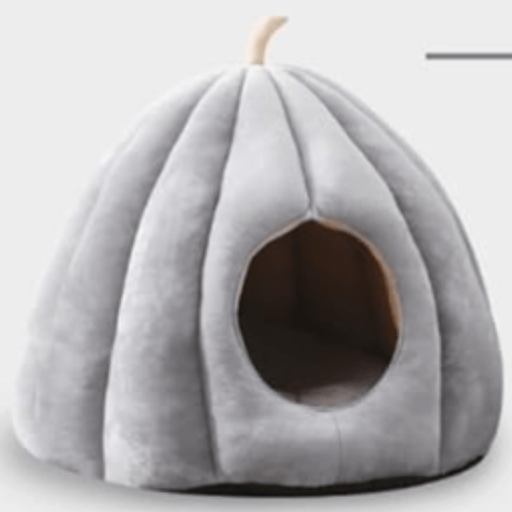 Enclosed Pumpkin-Shaped Cat Cave in Soft Washable Plush