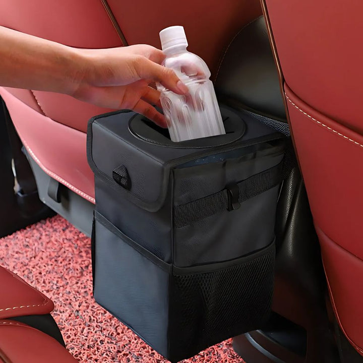Hanging Waterproof Car Bin with Lid and Extra Storage Pockets
