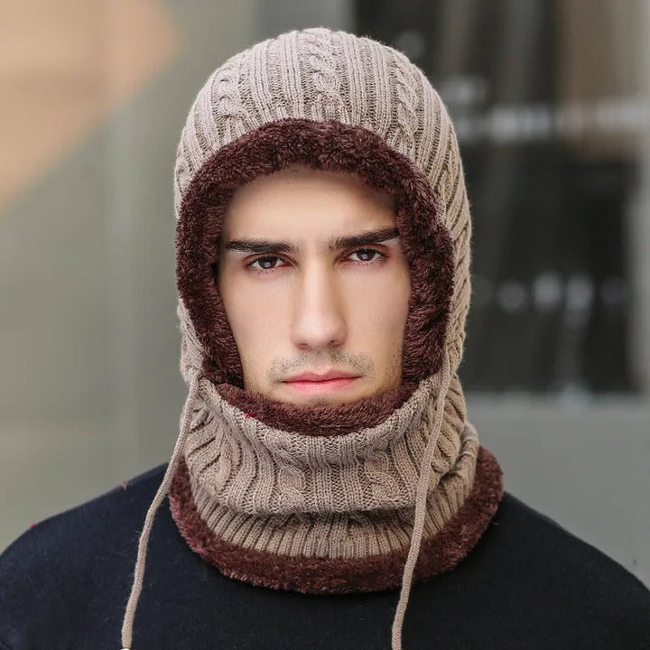 Knitted Balaclava Hat with Built-In Scarf and Fleece Lining