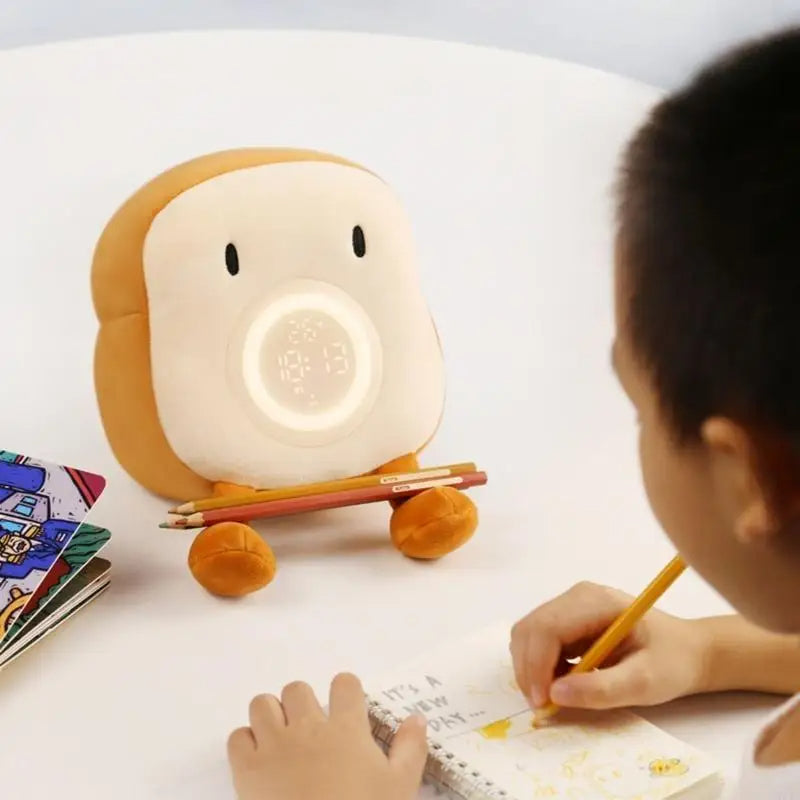 Toast Plush Alarm Clock with Dimmable Night Light and Phone Stand