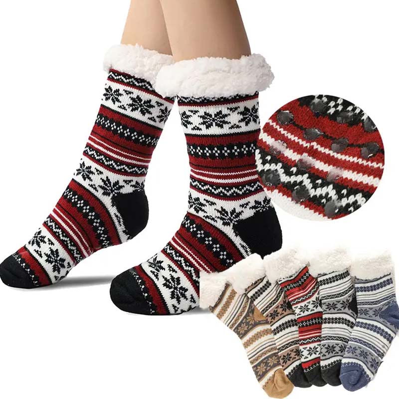 Ultra-Thick Snowflake Slipper Socks with Silicone Grips