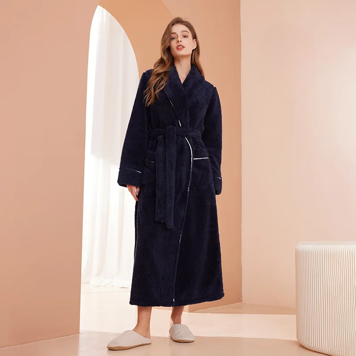 Harwelton™ Flannel Fleece Bathrobe with Turn-Down Collar and Belt