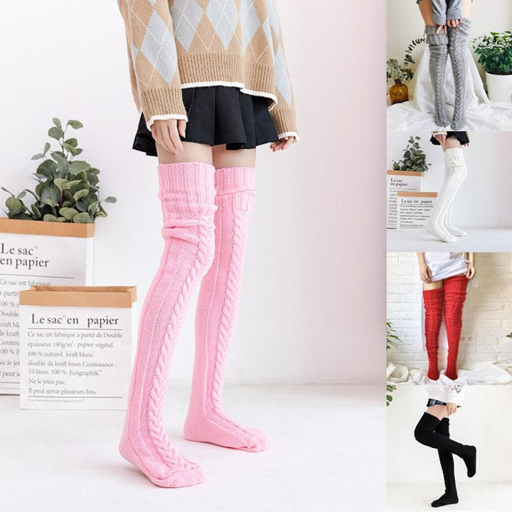 Hand-Knitted Long Knee Socks in Soft Ribbed Knit