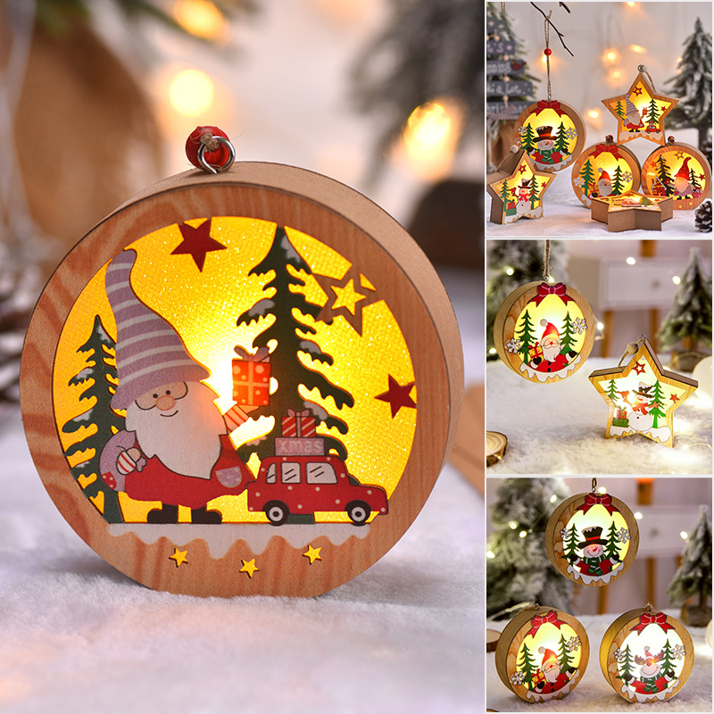 Wooden Christmas Light Box Ornament in Round or Star Shape