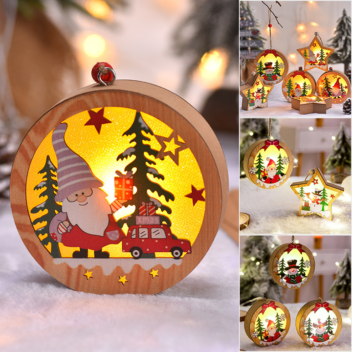 Wooden Christmas Light Box Ornament in Round or Star Shape