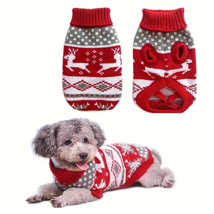 Knitted Christmas Jumper for Small Dogs with Festive Pattern