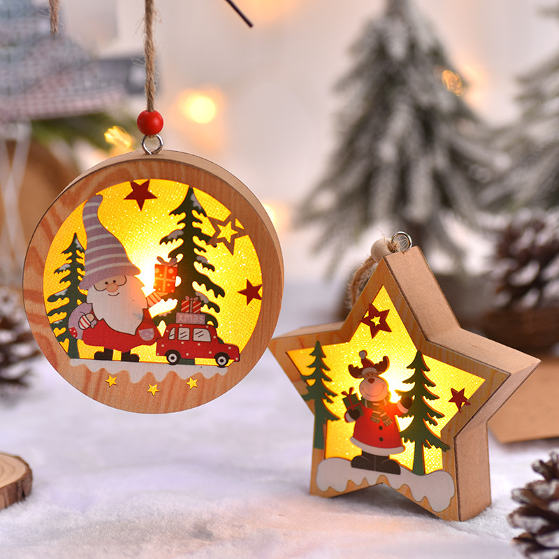 Wooden Christmas Light Box Ornament in Round or Star Shape