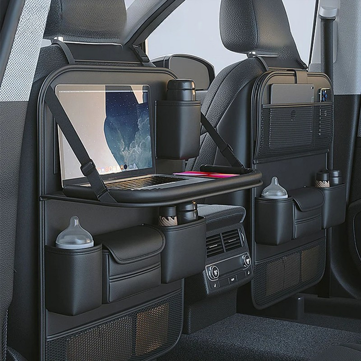 Car Seat Back Organiser with Fold-Down Tray and Tablet Holder
