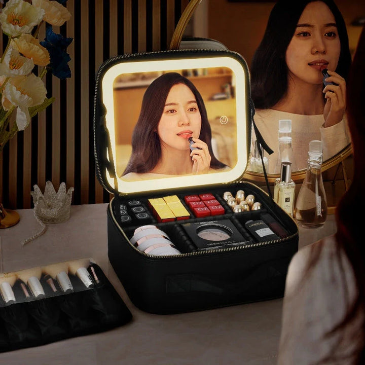 LED Makeup Bag with Built-In Mirror and 3 Light Settings