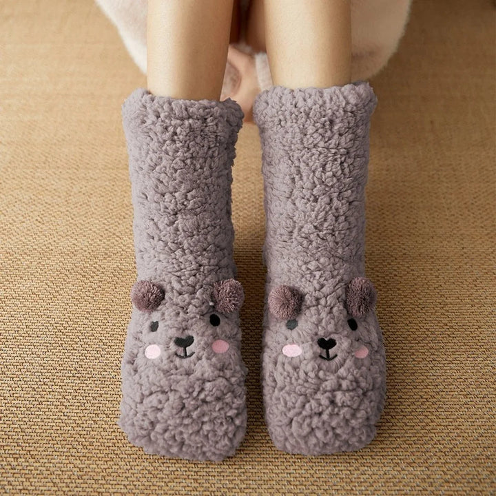 Harwelton™ Cute Bear Fleece Socks with Non-Slip Grip Sole