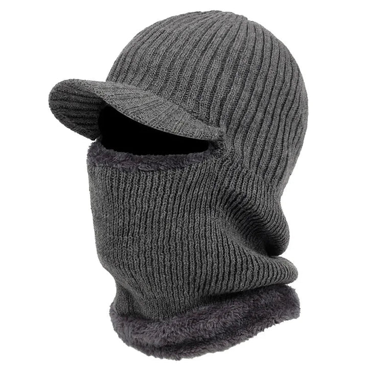 Knitted Balaclava Beanie with Visor and Plush Lining