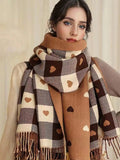 Harwelton™ Checked Heart Pattern Winter Scarf – Soft Shawl Wrap